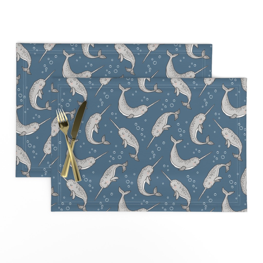 Narwhal  Grey on Navy Blue