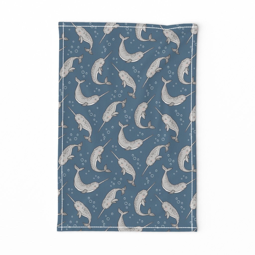 Narwhal  Grey on Navy Blue