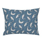 Narwhal  Grey on Navy Blue