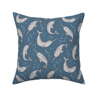 Narwhal  Grey on Navy Blue