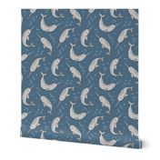 Narwhal  Grey on Navy Blue