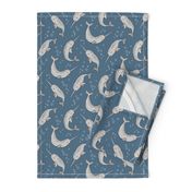 Narwhal  Grey on Navy Blue