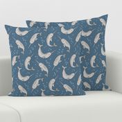 Narwhal  Grey on Navy Blue