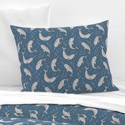 Narwhal  Grey on Navy Blue