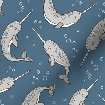 Narwhal  Grey on Navy Blue