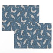 Narwhal  Grey on Navy Blue