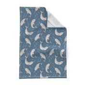 Narwhal  Grey on Navy Blue