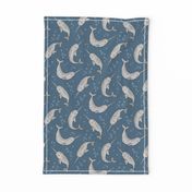 Narwhal  Grey on Navy Blue