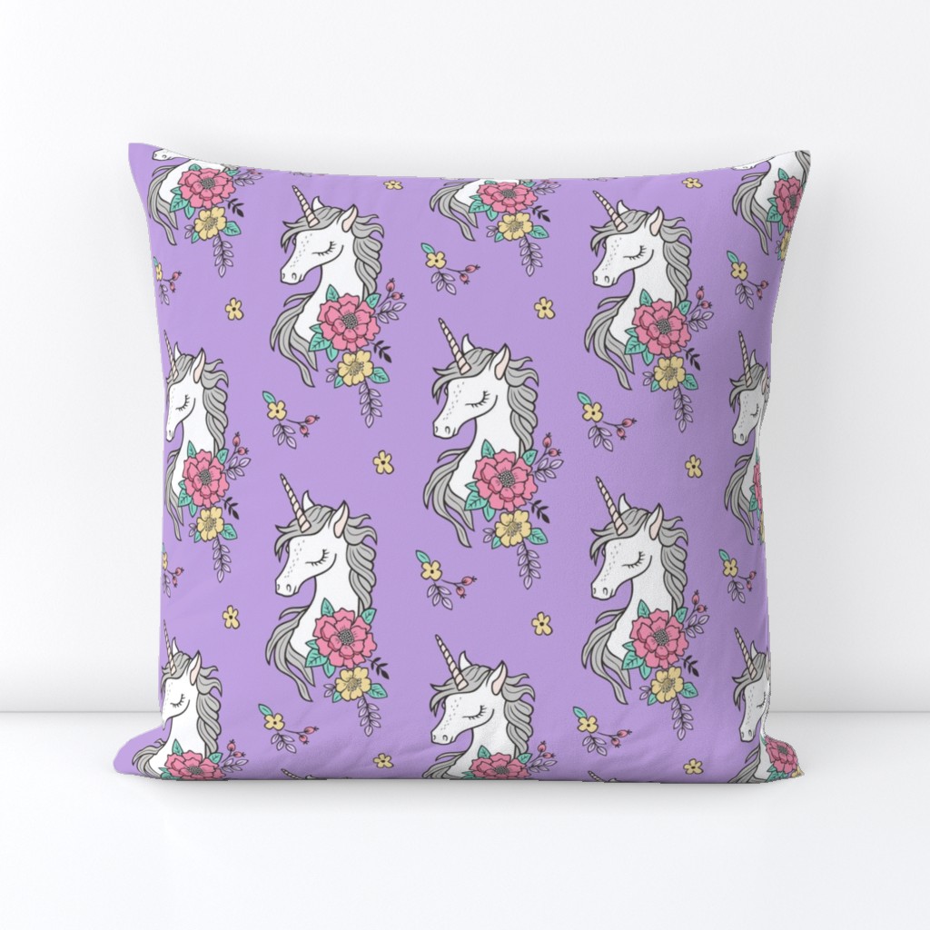 Dreamy Unicorn & Vintage Boho Flowers on Purple