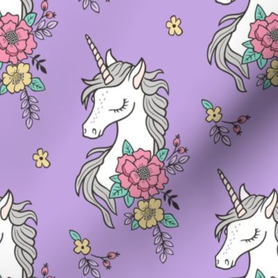 Dreamy Unicorn & Vintage Boho Flowers on Purple