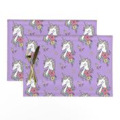 Dreamy Unicorn & Vintage Boho Flowers on Purple