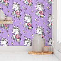 Dreamy Unicorn & Vintage Boho Flowers on Purple