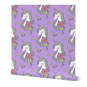 Dreamy Unicorn & Vintage Boho Flowers on Purple