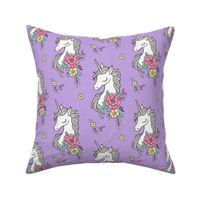 Dreamy Unicorn & Vintage Boho Flowers on Purple