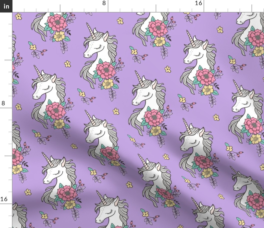 Dreamy Unicorn & Vintage Boho Flowers on Purple