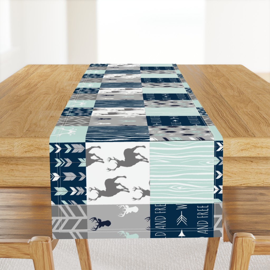 Rotated- Patchwork Deer in WHITE, mint, navy, and grey