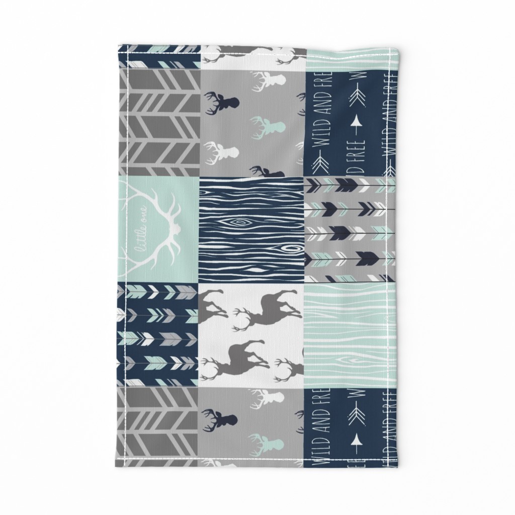 Rotated- Patchwork Deer in WHITE, mint, navy, and grey