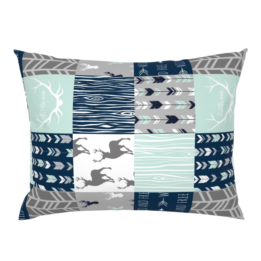 Rotated- Patchwork Deer in WHITE, mint, navy, and grey