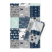 Rotated- Patchwork Deer in WHITE, mint, navy, and grey