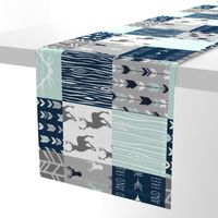 Rotated- Patchwork Deer in WHITE, mint, navy, and grey