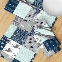 Rotated- Patchwork Deer in WHITE, mint, navy, and grey