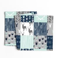 Rotated- Patchwork Deer in WHITE, mint, navy, and grey