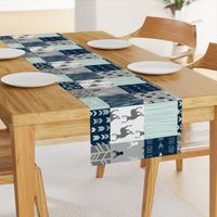 Rotated- Patchwork Deer in WHITE, mint, navy, and grey