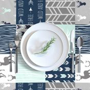 Rotated- Patchwork Deer in WHITE, mint, navy, and grey