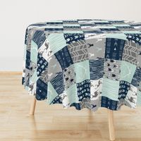 Rotated- Patchwork Deer in WHITE, mint, navy, and grey