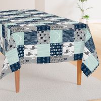 Rotated- Patchwork Deer in WHITE, mint, navy, and grey