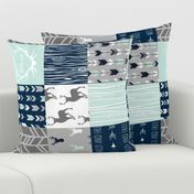 Rotated- Patchwork Deer in WHITE, mint, navy, and grey