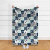 Rotated- Patchwork Deer in WHITE, mint, navy, and grey