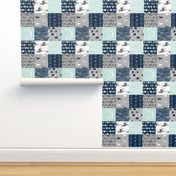 Rotated- Patchwork Deer in WHITE, mint, navy, and grey
