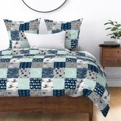 Rotated- Patchwork Deer in WHITE, mint, navy, and grey