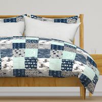 Rotated- Patchwork Deer in WHITE, mint, navy, and grey