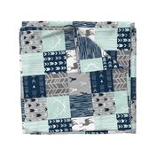 Rotated- Patchwork Deer in WHITE, mint, navy, and grey