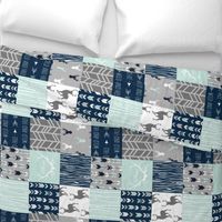 Rotated- Patchwork Deer in WHITE, mint, navy, and grey