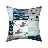 Rotated- Patchwork Deer in WHITE, mint, navy, and grey