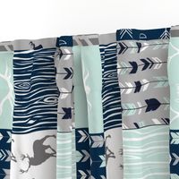 Rotated- Patchwork Deer in WHITE, mint, navy, and grey