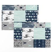 Rotated- Patchwork Deer in WHITE, mint, navy, and grey