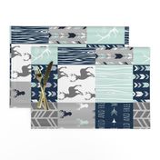 Rotated- Patchwork Deer in WHITE, mint, navy, and grey