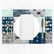 Rotated- Patchwork Deer in WHITE, mint, navy, and grey