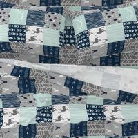 Rotated- Patchwork Deer in WHITE, mint, navy, and grey