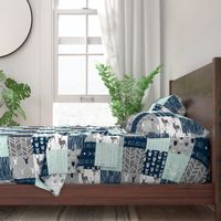 Rotated- Patchwork Deer in WHITE, mint, navy, and grey