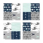 Rotated- Patchwork Deer in WHITE, mint, navy, and grey