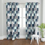 Rotated- Patchwork Deer in WHITE, mint, navy, and grey