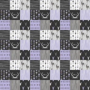 2" Patchwork squares- Woodland Wholecloth in lilac, black and grey