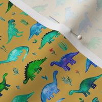 Extra Tiny Dinos in Blue and Green on Mustard 