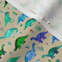 Extra Tiny Dinos in Blue and Green on Tan