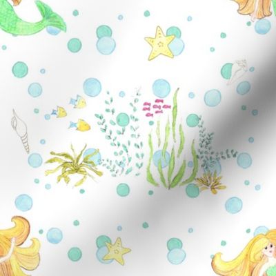 Mermaid and Bubbles Under The Sea